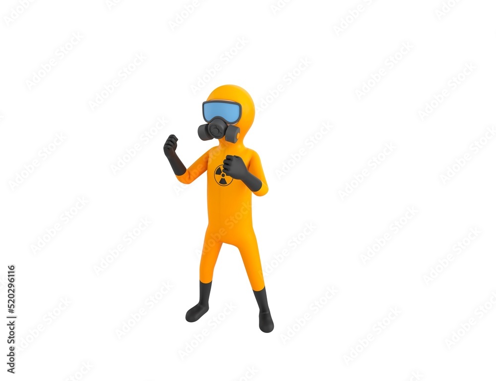 Man in Yellow Hazmat Suit character fighting in 3d rendering. Man in Yellow Hazmat Suit character fighting in 3d rendering.