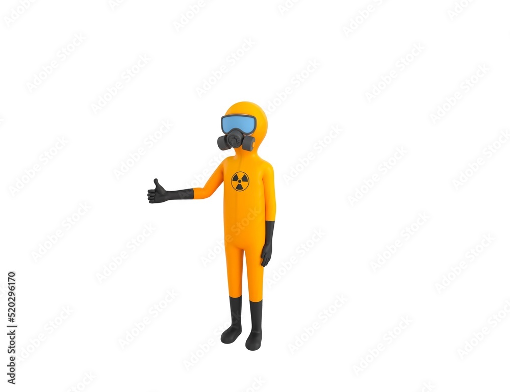 Man in Yellow Hazmat Suit character showing thumb up in 3d rendering. Man in Yellow Hazmat Suit character showing thumb up in 3d rendering.