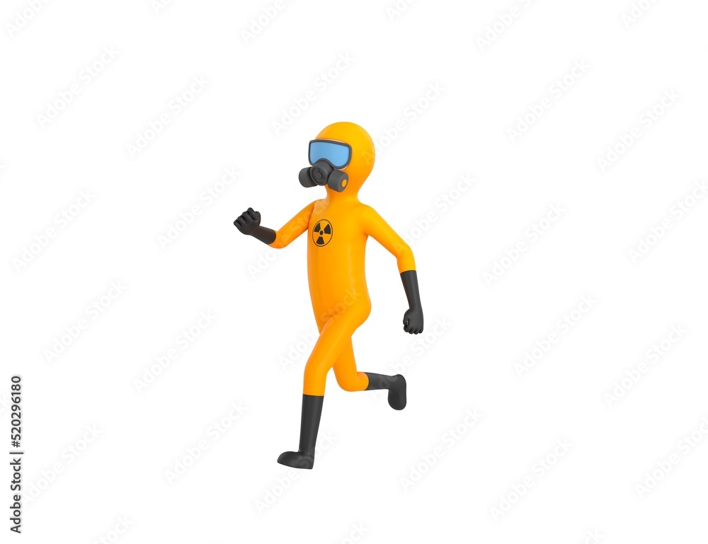 Man in Yellow Hazmat Suit character running in 3d rendering. Man in Yellow Hazmat Suit character running in 3d rendering.