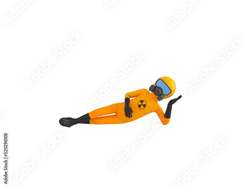 Man in Yellow Hazmat Suit character lying on floor in 3d rendering.