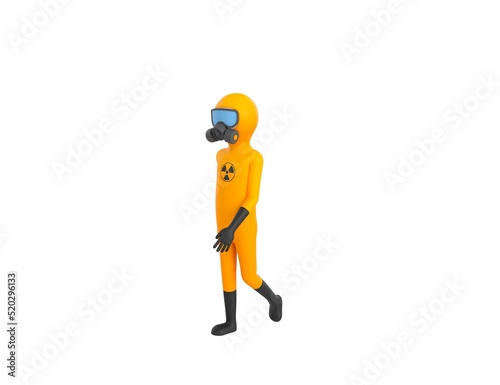 Man in Yellow Hazmat Suit character walking in 3d rendering.