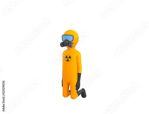 Man in Yellow Hazmat Suit character kneeling in 3d rendering.