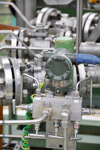 The pressure transmitter installed on process equipment