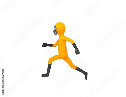 Man in Yellow Hazmat Suit character running to the left side in 3d rendering.