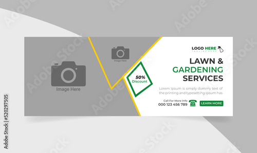 Lawn mower promotion Facebook cover and web design mowing service social media banner template