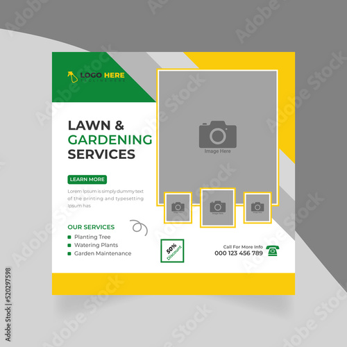 Agricultural and mower mowing gardening services social media post web banner template