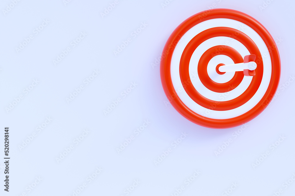 3d arrow hit center of target. Concept of solving business problems, goal achievement, aim development, leadership and success. 3d high quality render