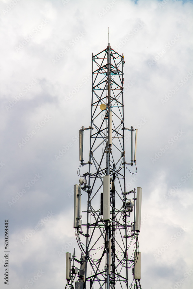 The top of the telephone network tower made of steel The top of the telephone network tower made of steel