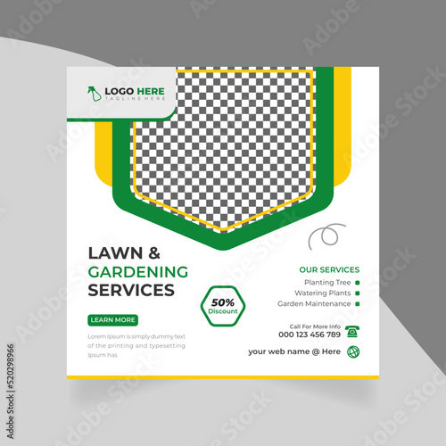 Agricultural and mower mowing gardening services social media post web banner template