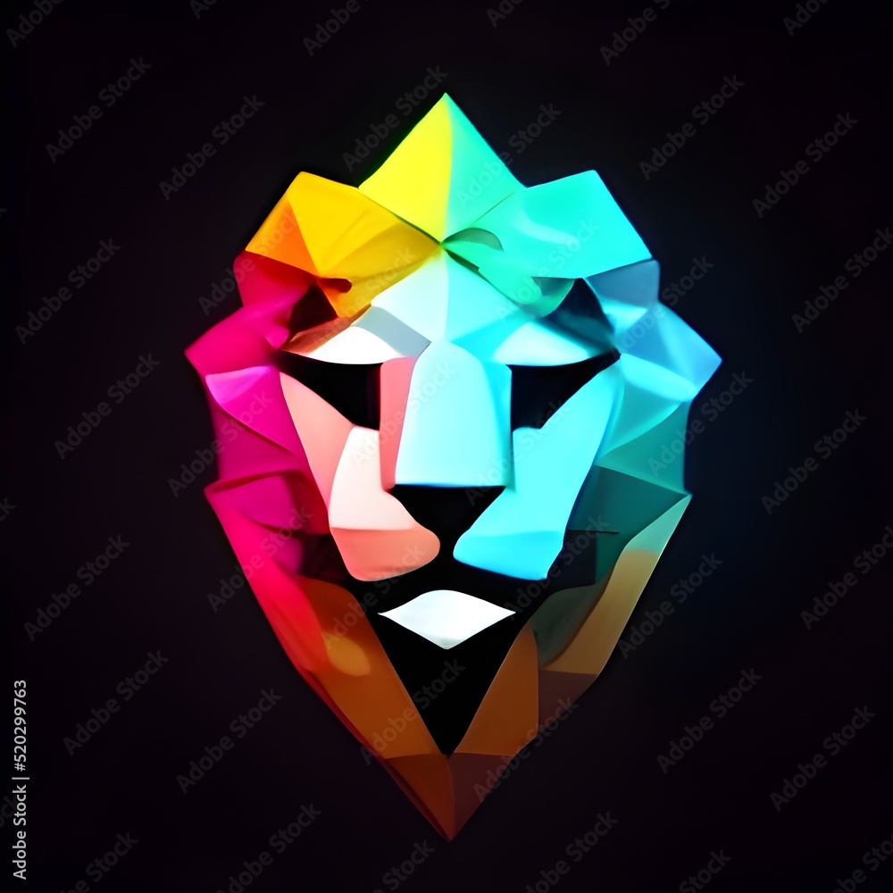 Fototapeta premium a colorful glowing low poly logo of a lion. low poly lion logo 