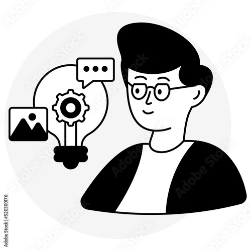 Conceptual glyph line design icon of idea generation