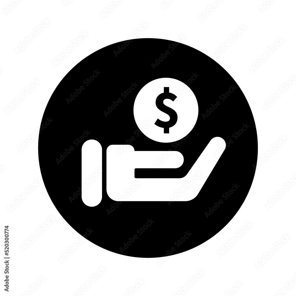 Round money and hand icon. Investment and saving icon. Vector. Round money and hand icon. Investment and saving icon. Vector.