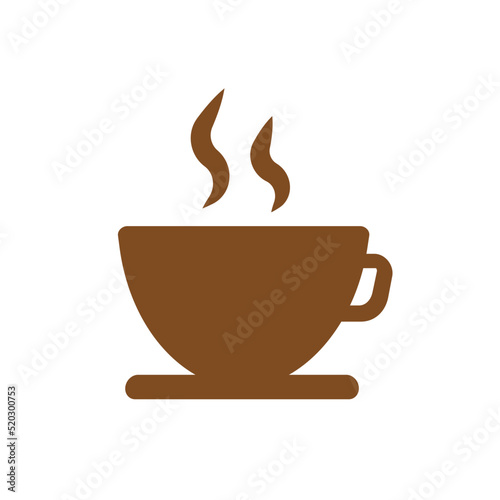 Brown coffee cup and steam icon. Cafe and restaurant sign. Vector.