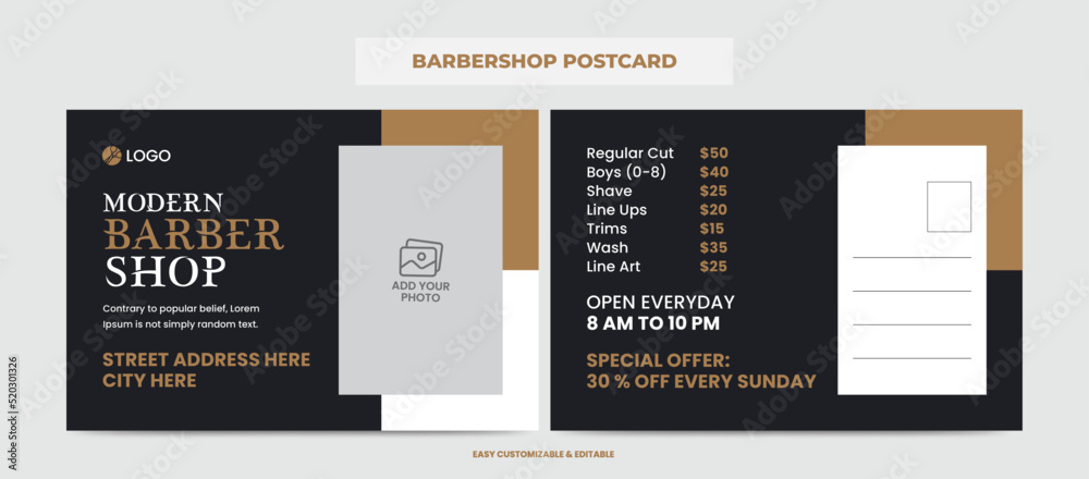 Modern Creative Barbershop Beauty Salon Postcard Template Modern Creative Barbershop Beauty Salon Postcard Template