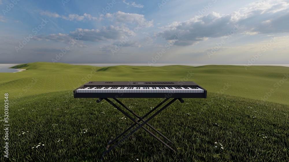 piano grand piano keyboard with nature background