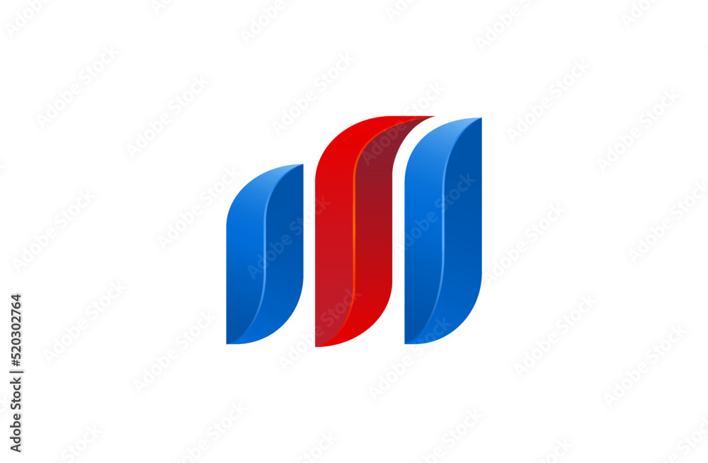 Obraz premium Abstract 3d letter M or letter b logo vector icon illustration design template - blue and red
