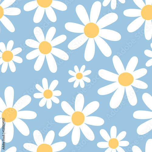 Floral seamless pattern with chamomile. Cute abstract daisy flowers.