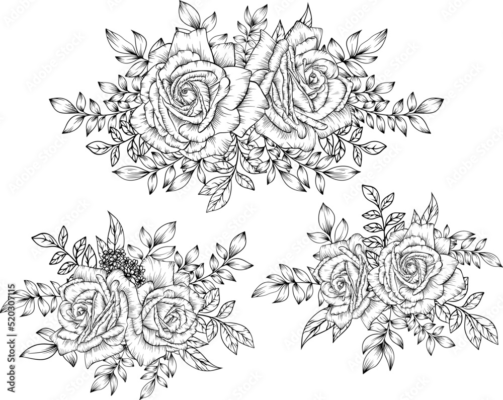 outline hand drawn flower bouquet decoration outline hand drawn flower bouquet decoration