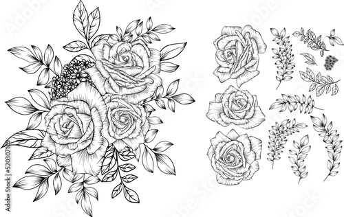 outline hand drawn flower bouquet decoration