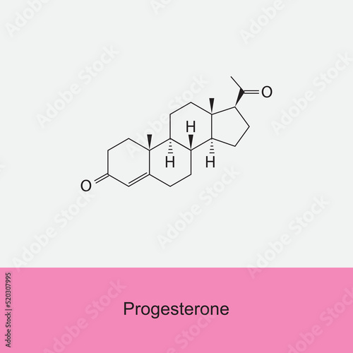 Progesterone hormone molecular structure on white background. Vector illustration.