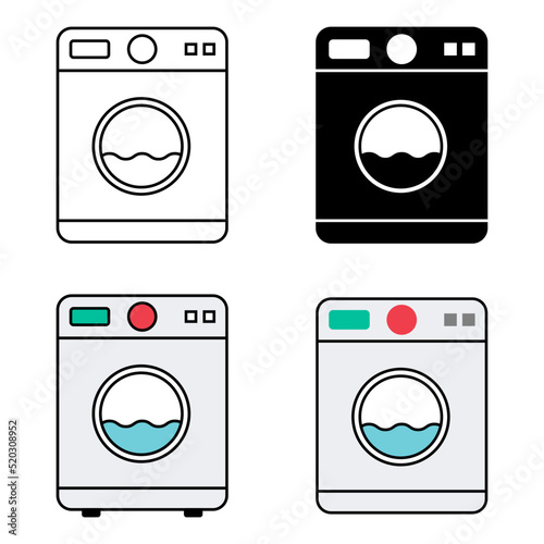 Set of Washing machine equipment, Electric washer laundry icon, wash symbol clothes, vector illustration background