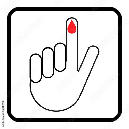 Hand finger with drop blood icon, medical health test symbol, control measurement vector illustration