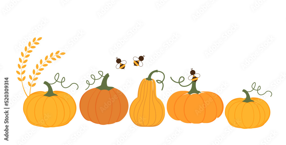 pumpkin set, wheat and bee cartoons icon sign isolated on white background vector illustration. pumpkin set, wheat and bee cartoons icon sign isolated on white background vector illustration.