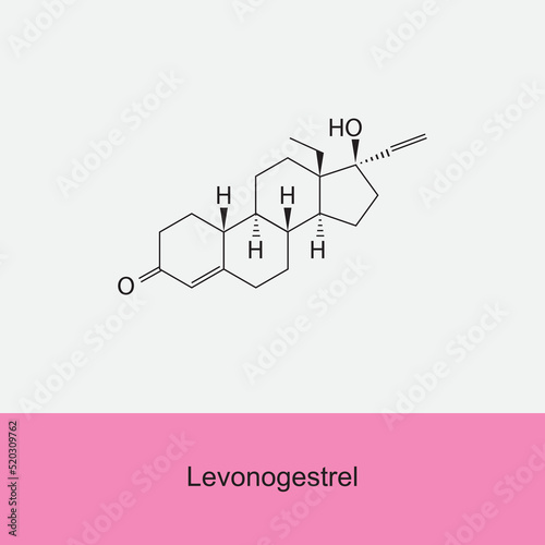 Levonogestrel hormone molecular structure on white background. Vector illustration.