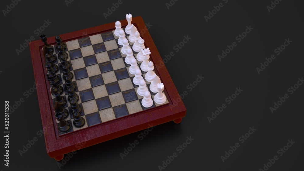 chess pieces on a chess board with copy space 3D computer generated image chess pieces on a chess board with copy space 3D computer generated image