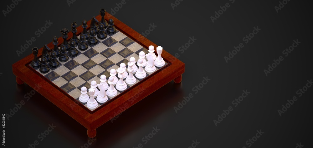 chess pieces on a chess board with copy space 3D computer generated image chess pieces on a chess board with copy space 3D computer generated image