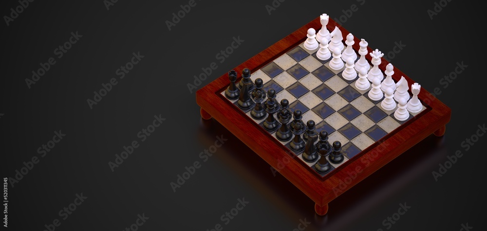 chess pieces on a chess board with copy space 3D computer generated image chess pieces on a chess board with copy space 3D computer generated image