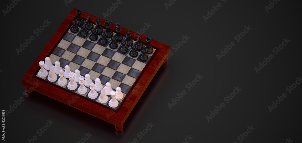chess pieces on a chess board with copy space 3D computer generated image chess pieces on a chess board with copy space 3D computer generated image