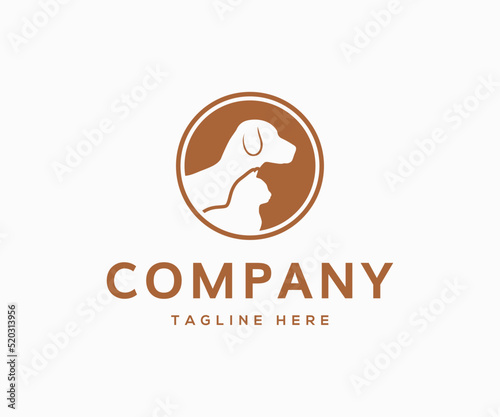 Pets logo design. Animals logo design vector template. Dog and cat logo design