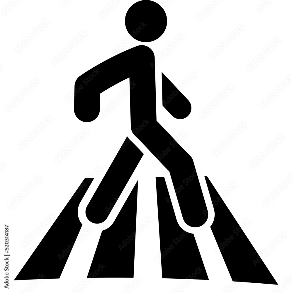 Pedestrian figure on zebra crossing icon black color vector