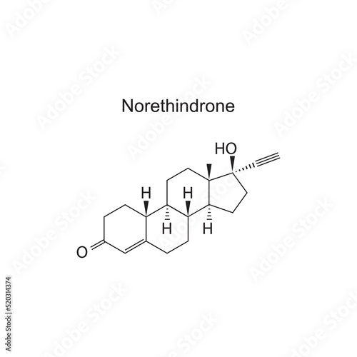 Norethindrone hormone molecular structure on white background. Vector illustration.