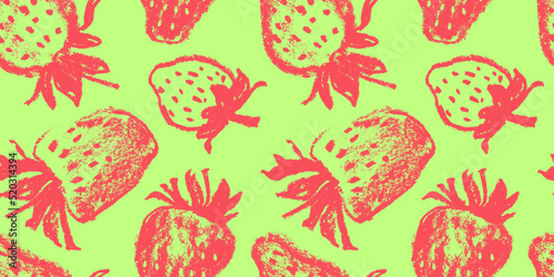 Strawberry pattern seamless, strawberries illustration, hand-drawn vector red berry for vegan banner, juice or jam label design. Ripe berries background for baby food packaging. Strawberry backdrop.