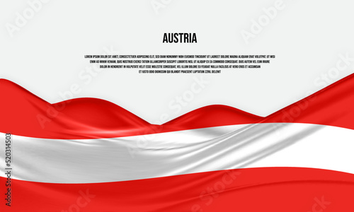 Austria flag design. Waving Austrian flag made of satin or silk fabric. Vector Illustration.