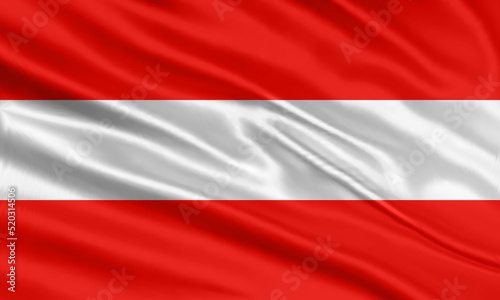 Austria flag design. Waving Austrian flag made of satin or silk fabric. Vector Illustration.