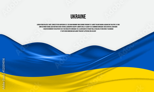 Ukraine flag design. Waving Ukrainian flag made of satin or silk fabric. Vector Illustration.