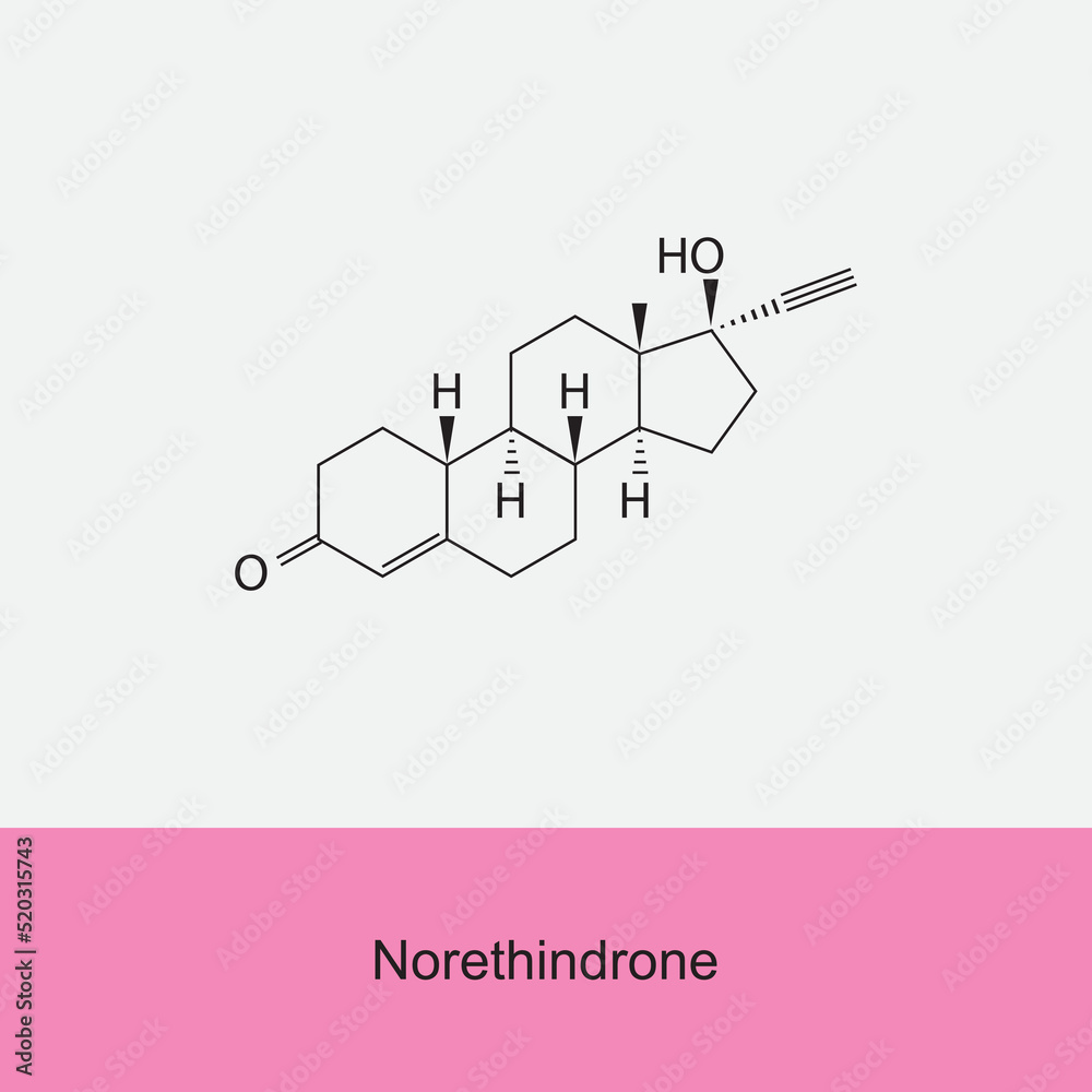 Fototapeta premium Norethindrone hormone molecular structure on white background. Vector illustration.