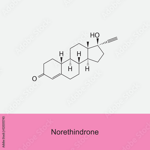 Norethindrone hormone molecular structure on white background. Vector illustration.