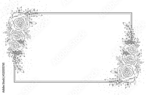 outline hand drawn flower frame border decoration