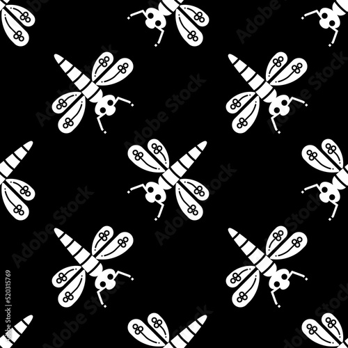 Dragonfly Icon Seamless Pattern, Insect Icon, Sharp Mandibles Predator With 360 Degree Vision photo