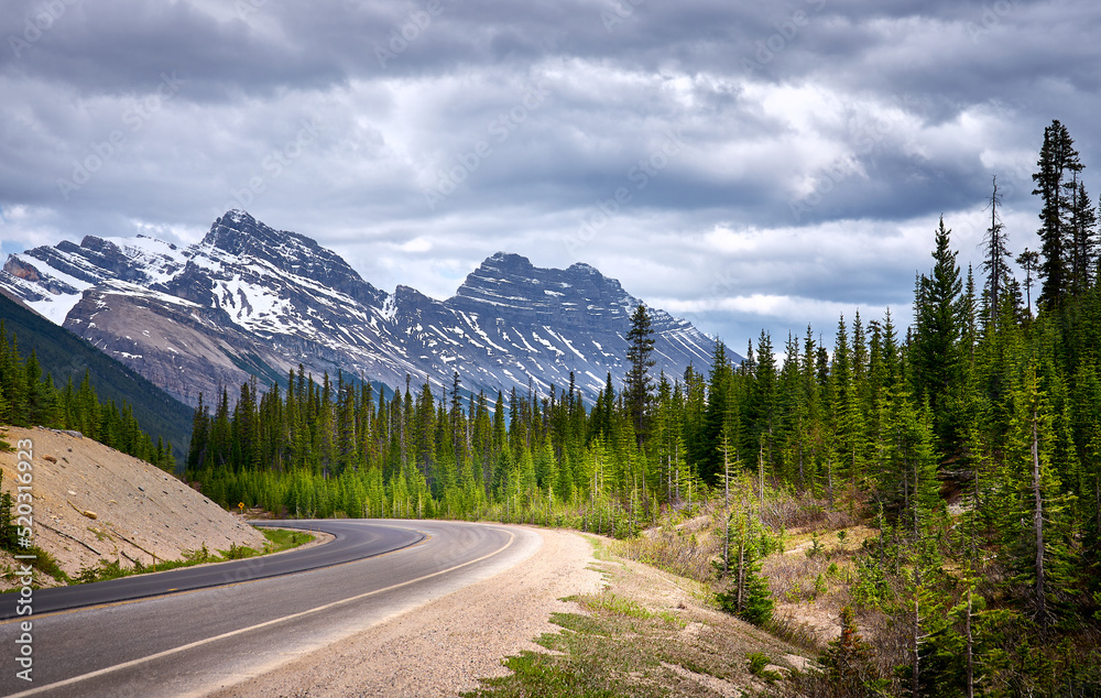 Beautiful mountain landscape of Canadian Rockies. Icefield Parkway. Banff National Park. Alberta. Canada