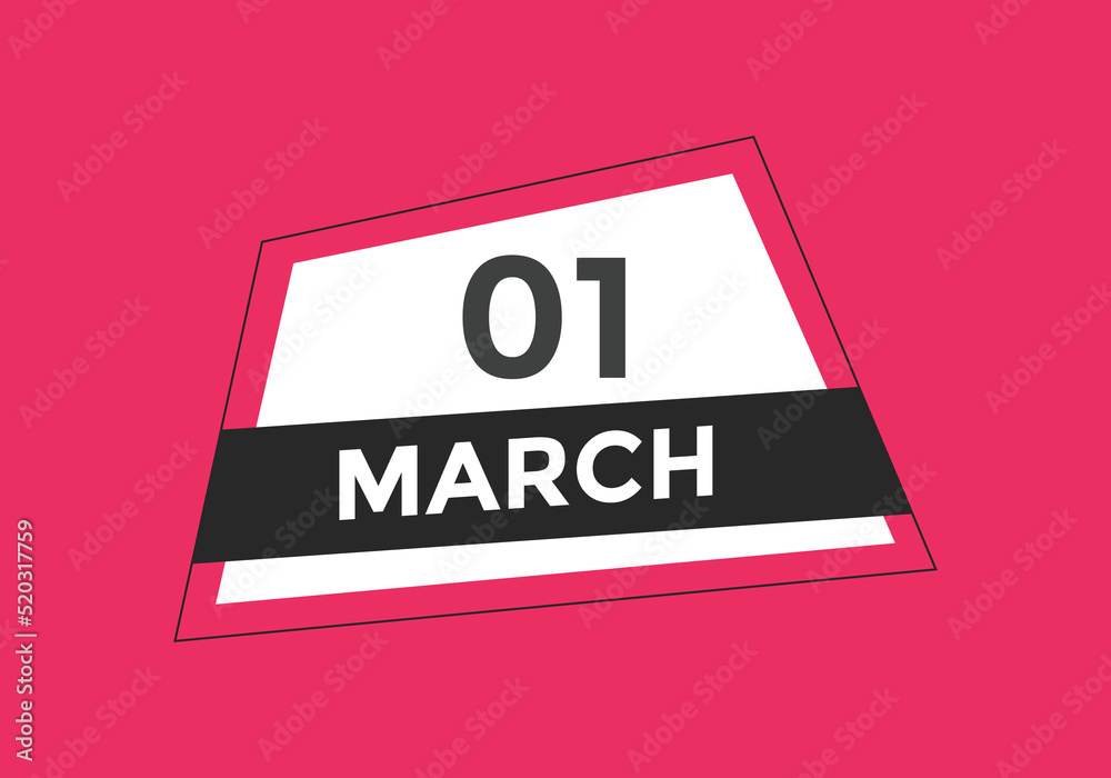 march 1 calendar reminder. 1st march daily calendar icon template. Vector illustration 
