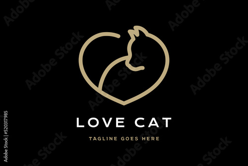 Simple Minimalist Love Heart Cat Tail Monogram Line Logo Design