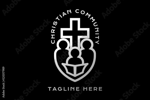 Humans People with Jesus Christian Cross for School Community Foundation or Charity Logo Design