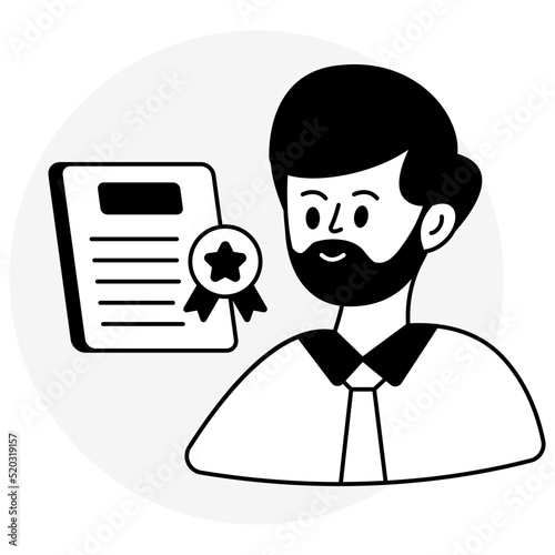 Document with badge, icon of degree