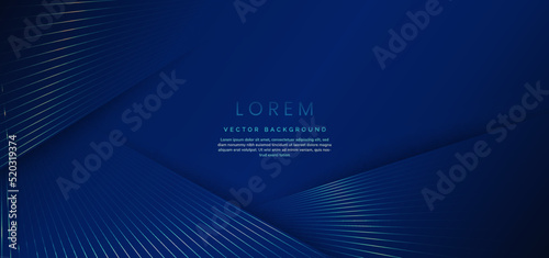 Abstract luxury golden lines curved overlapping on dark blue background. Template premium award design.