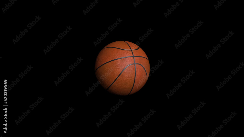 Seamless Looping Animation of Basketball ball on black background. Sport and Recreation Concept. Animation of a basketball ball